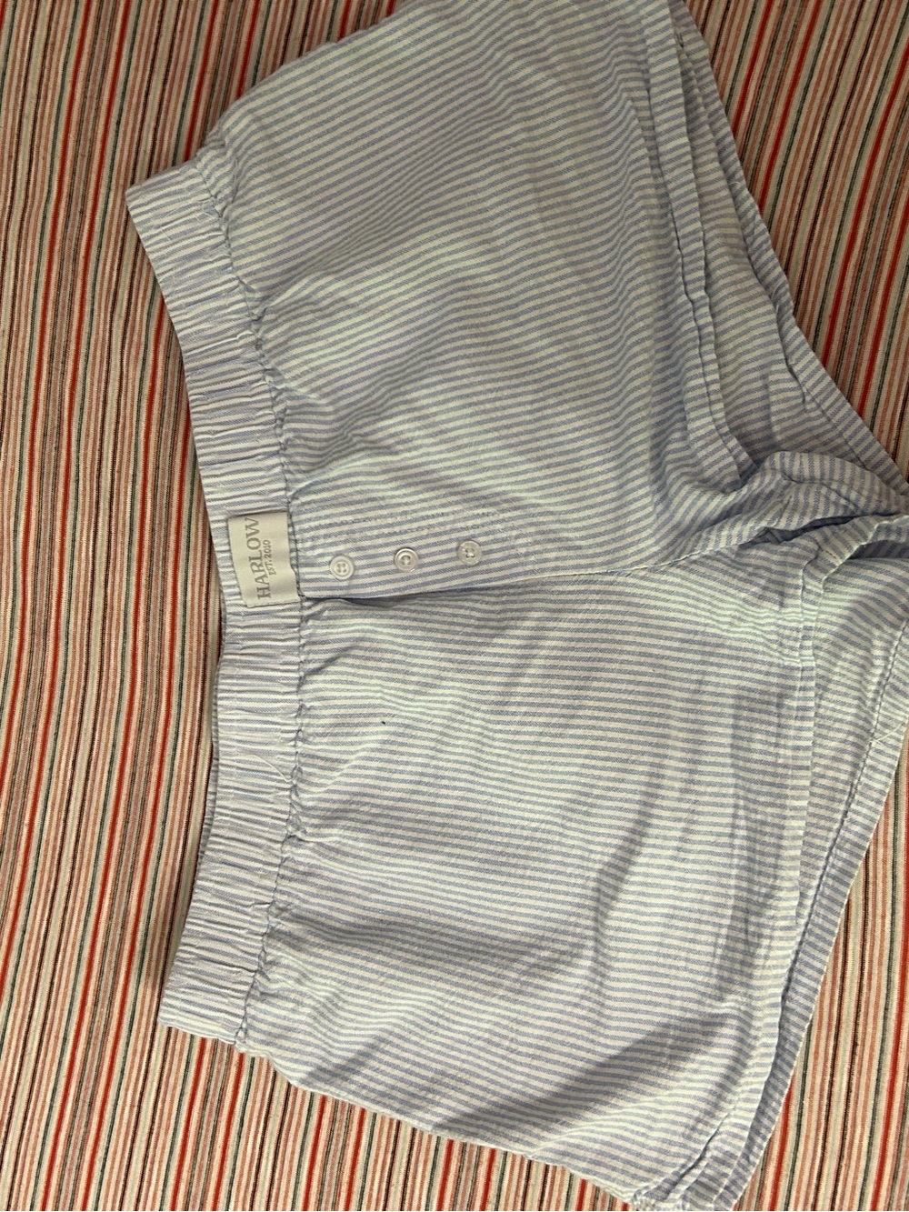 Harlow Light Blue and White Striped Women's Flat Front Shorts